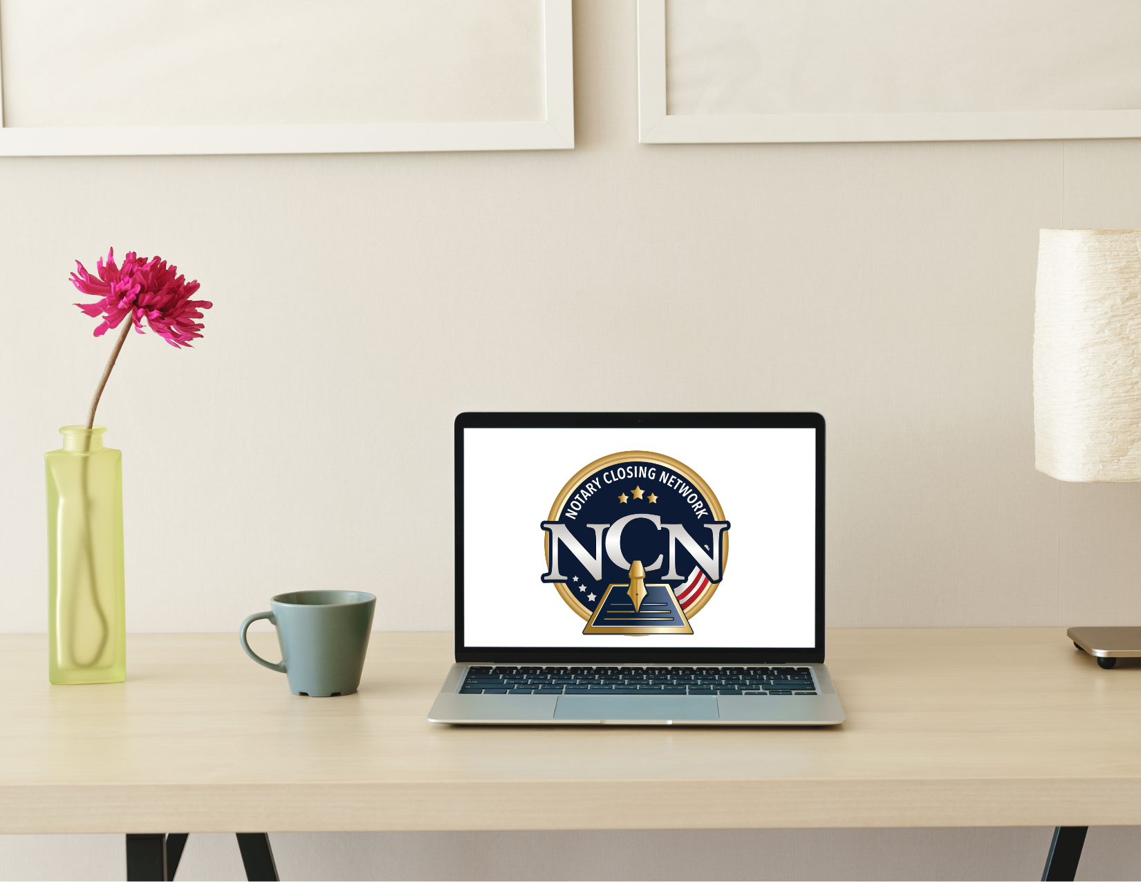 Laptop on desk ready for Remote Online Notarization